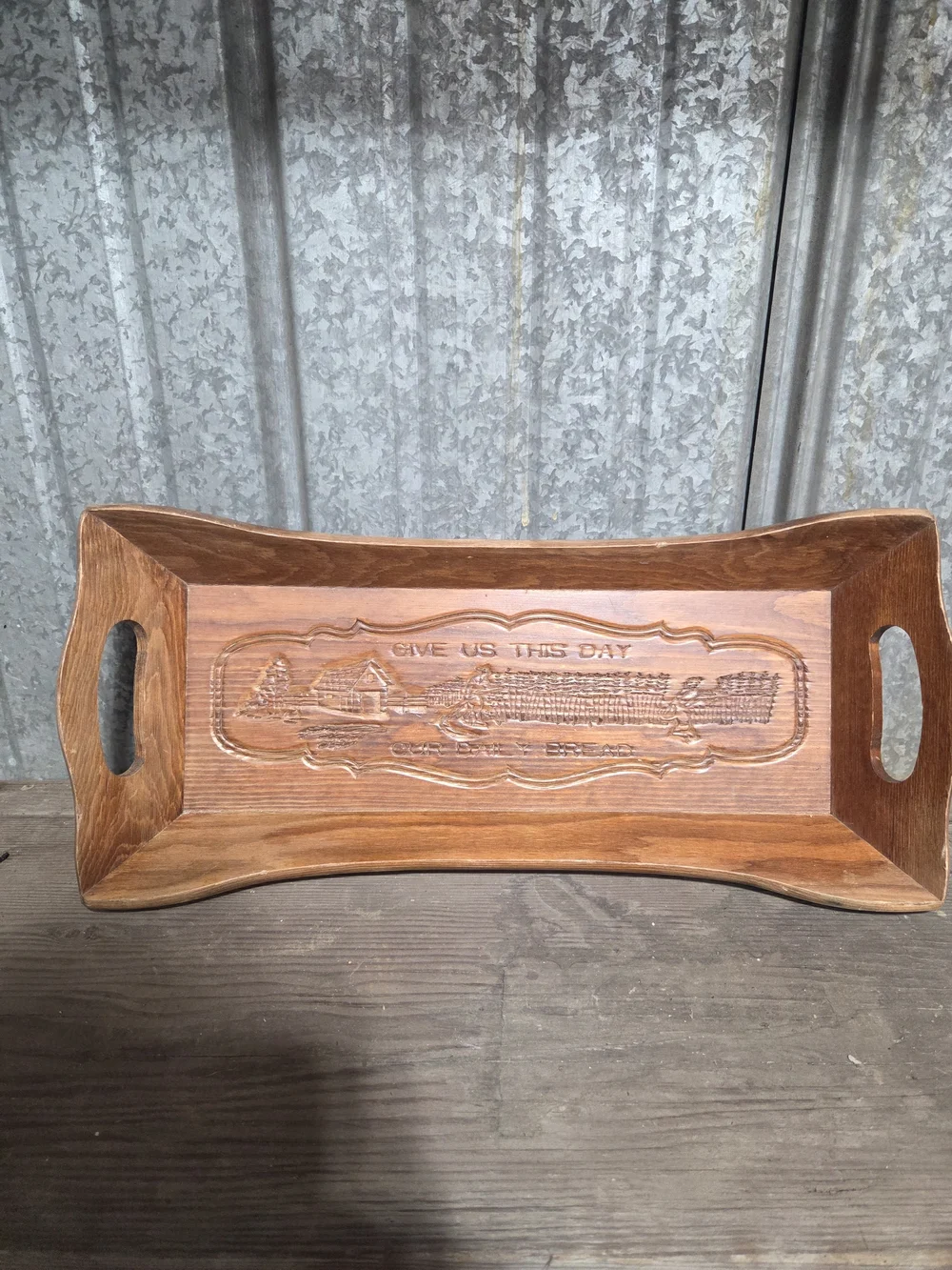 Carved Wooden Serving Tray - Brown